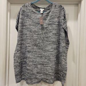 Pure Jill Elliptical Pullover Knit Top Black White Linen Blend, size 2X